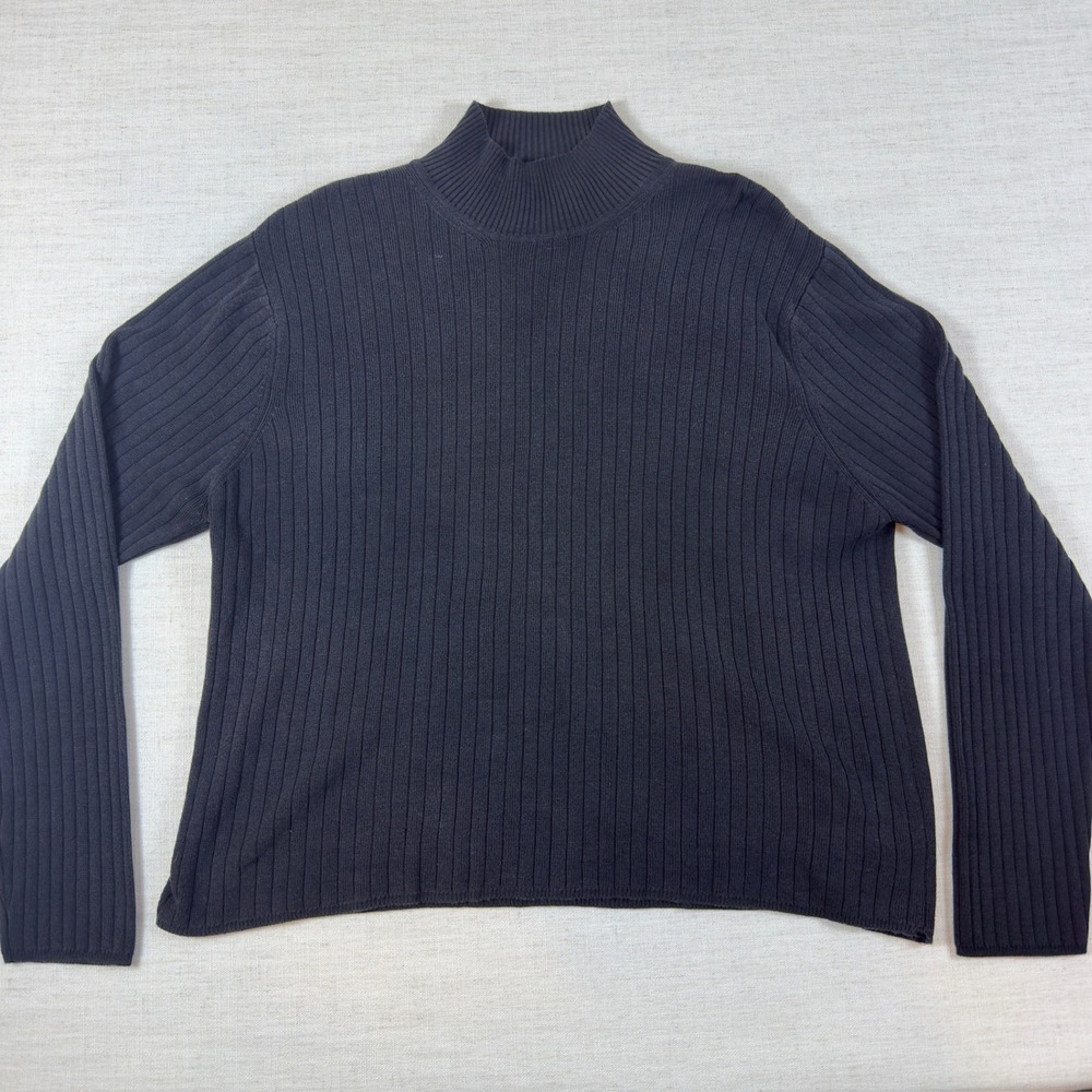 Talbots Black Silk Blend Ribbed Mock Neck Long Sleeve Sweater XL